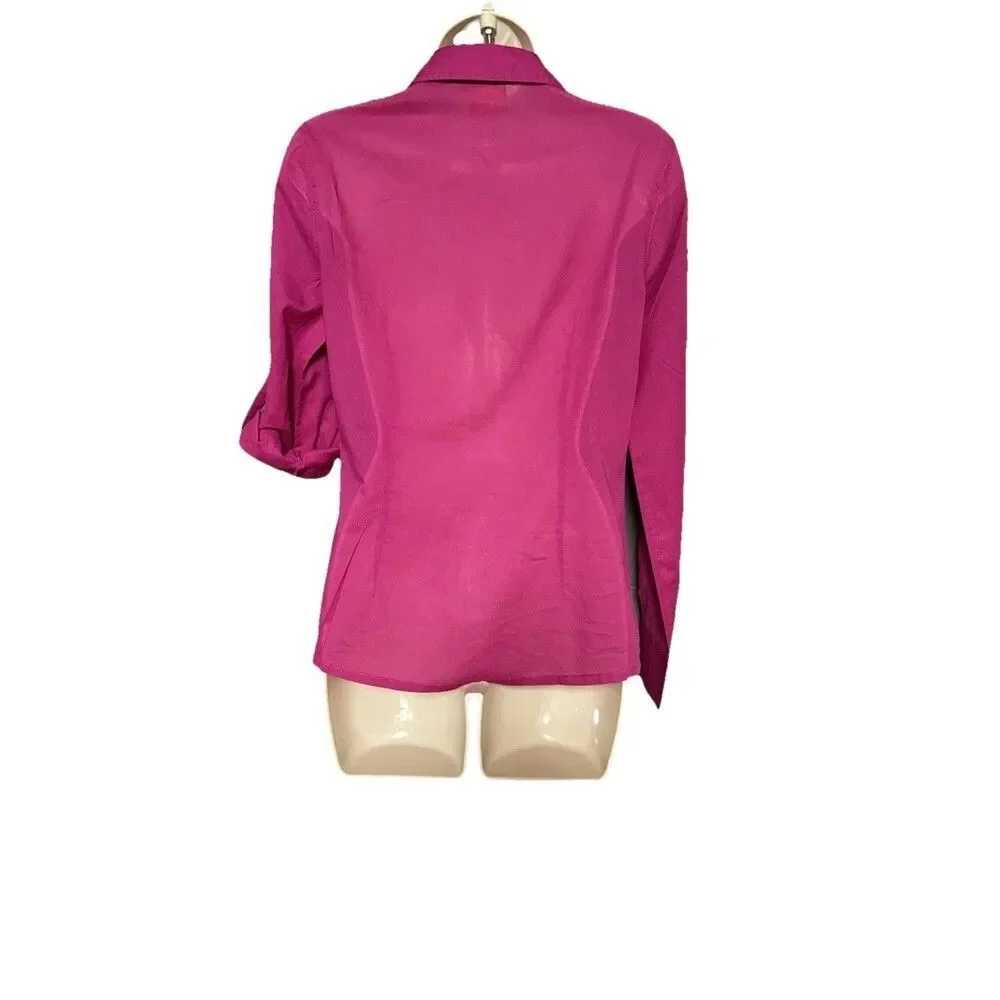 Tory Burch Pink Button Up Shirt Size 6 Semi Sheer Cotton Gold Buttons